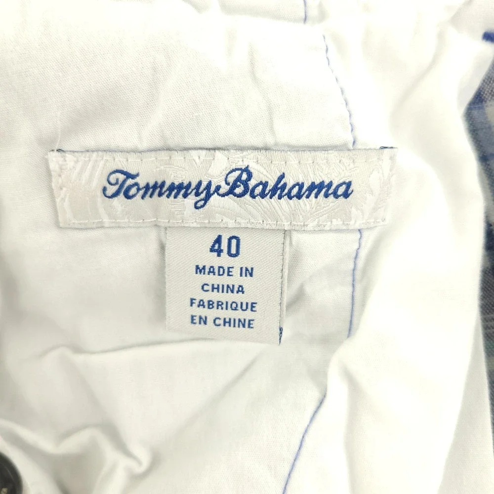 Tommy Bahama Shorts Mens 40 Blue Plaid Linen Blend Chino Casual 10
